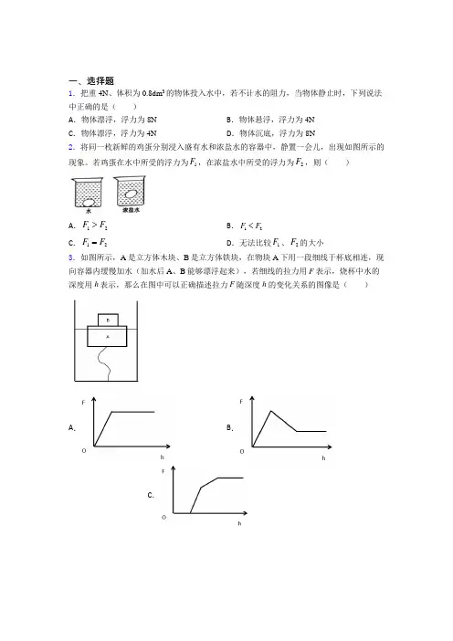 (压轴题)人教版初中八年级物理下册第十章《浮力》测试题(答案解析)(1)