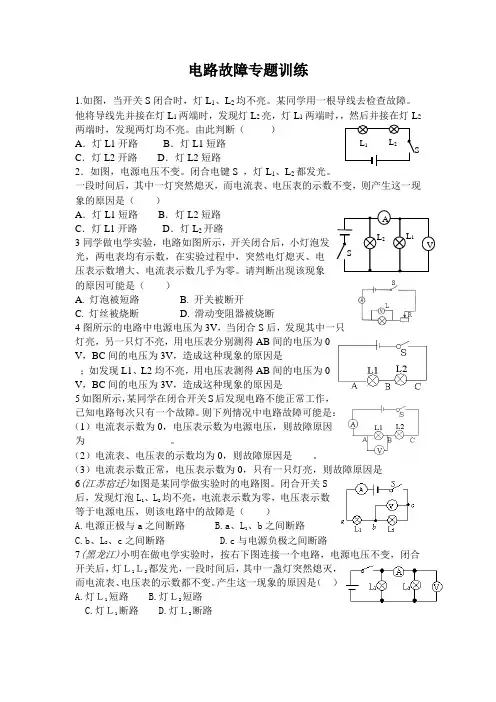 初中物理电学 电路故障专题训练