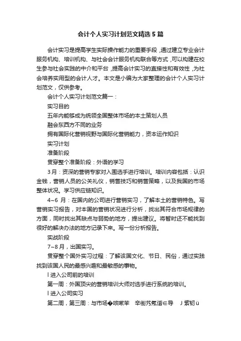 会计个人实习计划范文精选5篇