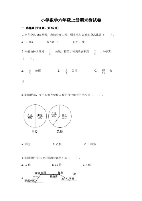 小学数学六年级上册期末测试卷带答案(巩固)