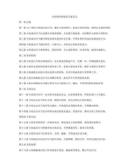 小组规章制度的文案范文