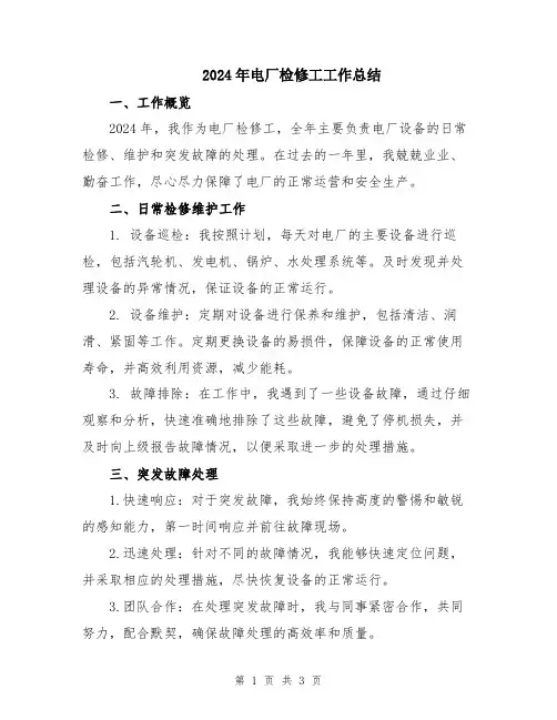 2024年电厂检修工工作总结