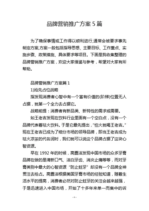 品牌营销推广方案5篇