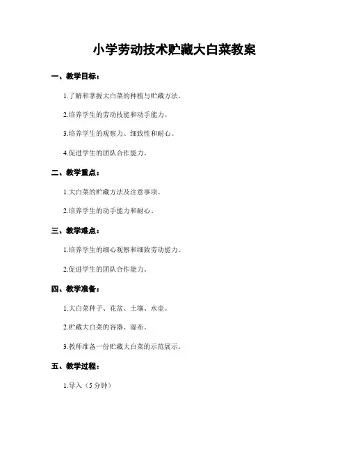 小学劳动技术贮藏大白菜教案