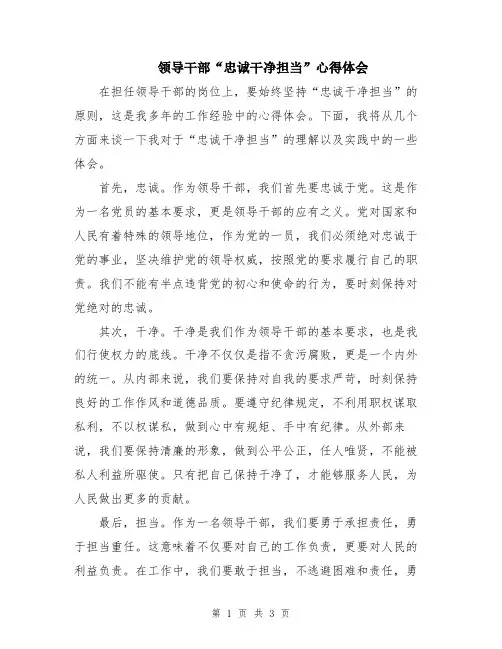 领导干部“忠诚干净担当”心得体会