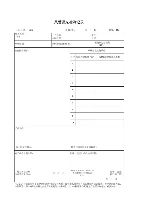 风管漏光检测记录