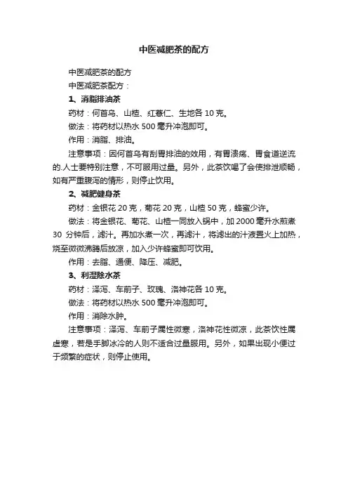 中医减肥茶的配方