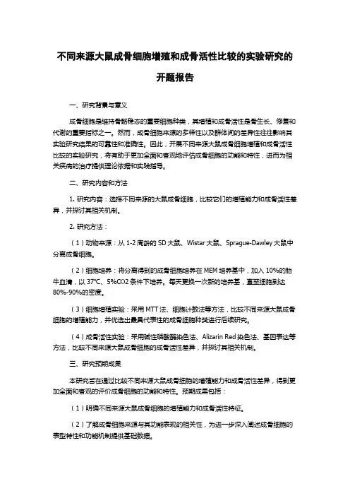 不同来源大鼠成骨细胞增殖和成骨活性比较的实验研究的开题报告