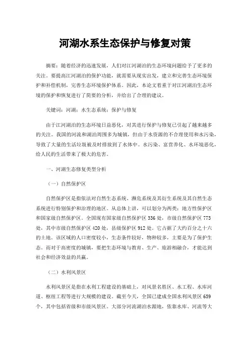 河湖水系生态保护与修复对策