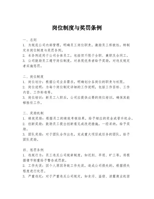 岗位制度与奖罚条例