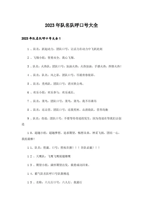 2023年队名队呼口号大全