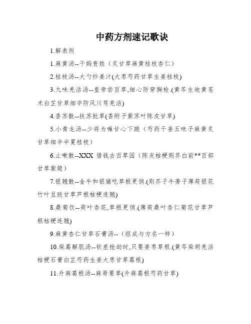 中药方剂速记歌诀