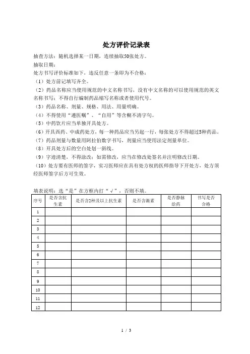 处方、病历评价记录表