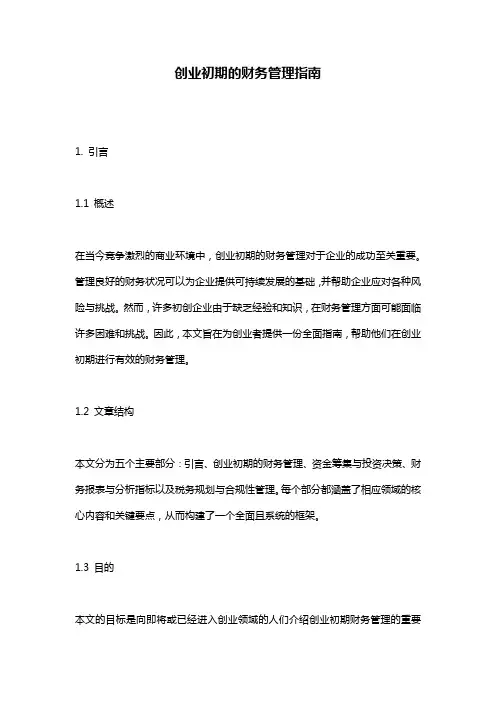 创业初期的财务管理指南