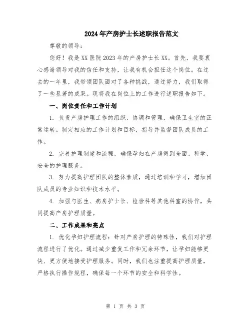 2024年产房护士长述职报告范文