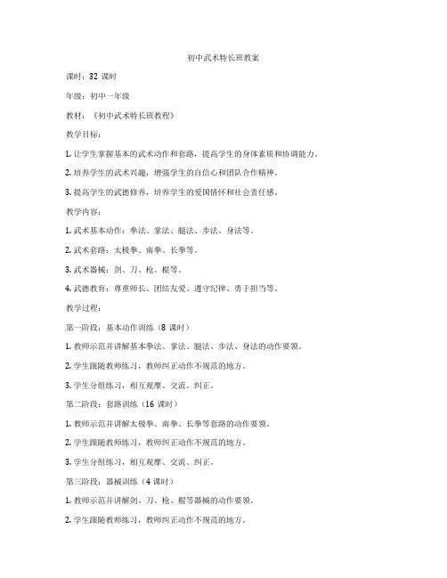 初中武术特长班教案