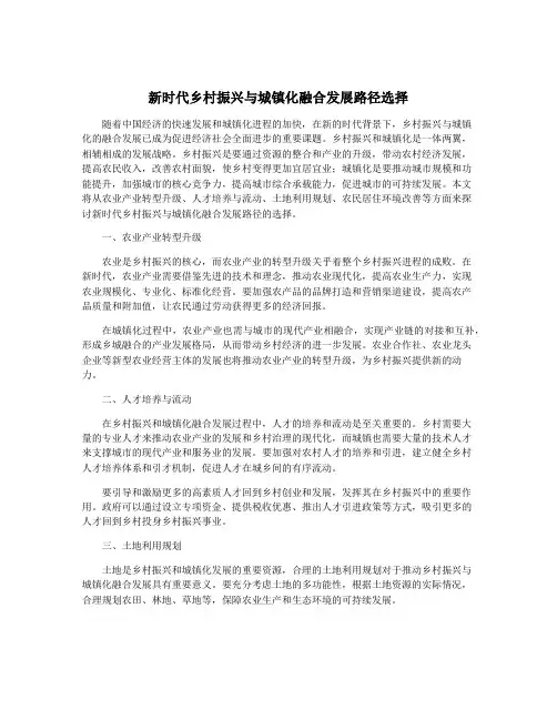 新时代乡村振兴与城镇化融合发展路径选择