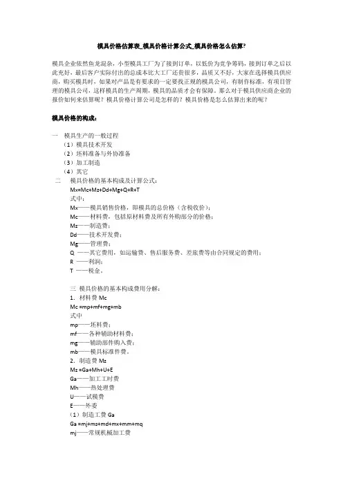 模具价格估算表_模具价格计算公式_模具价格怎么估算