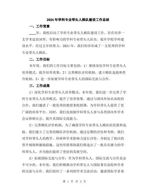 2024年学科专业带头人梯队建设工作总结