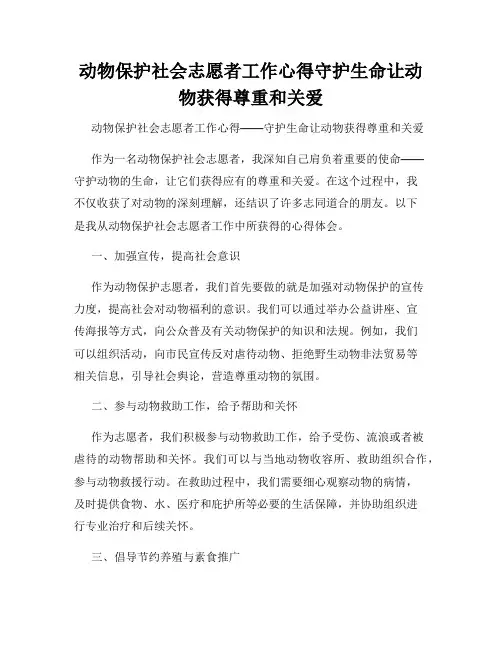 动物保护社会志愿者工作心得守护生命让动物获得尊重和关爱