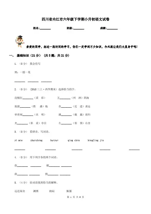 四川省内江市六年级下学期小升初语文试卷