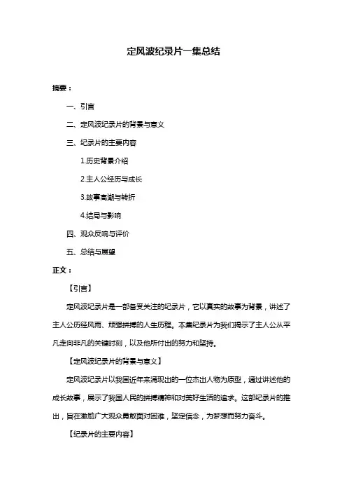 定风波纪录片一集总结