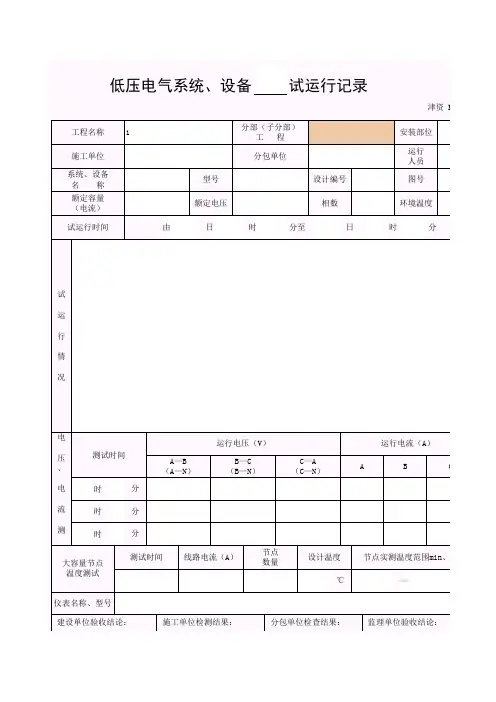 【工程表格模板】低压电气系统、设备试运行记录