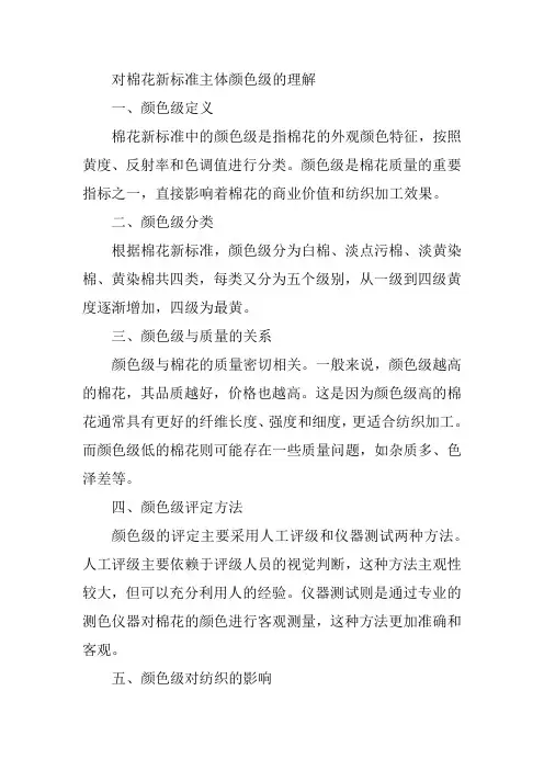 对棉花新标准主体颜色级的理解