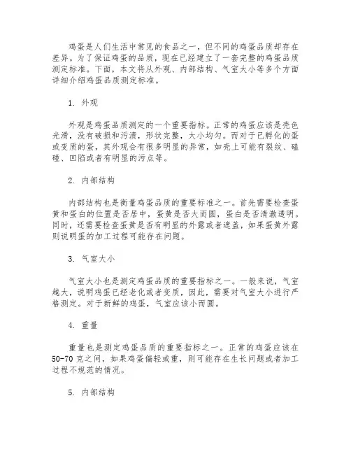 鸡蛋品质测定标准