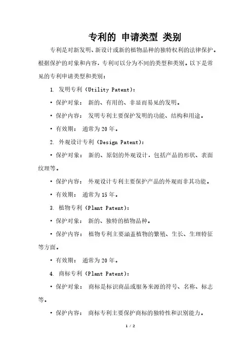 专利的 申请类型 类别