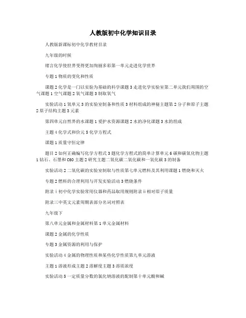 人教版初中化学知识目录