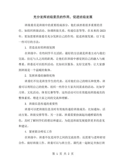 充分发挥班级委员的作用,促进班级发展