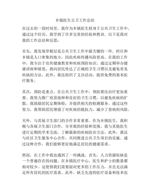 乡镇医生公卫工作总结