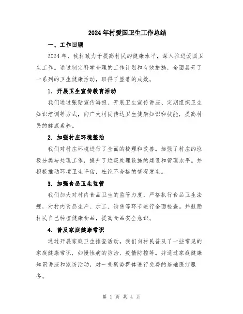 2024年村爱国卫生工作总结