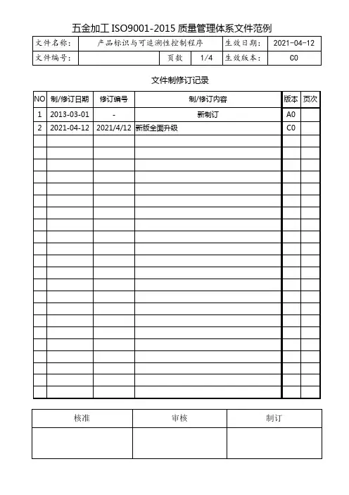 ISO9001产品标识与可追溯性控制程序