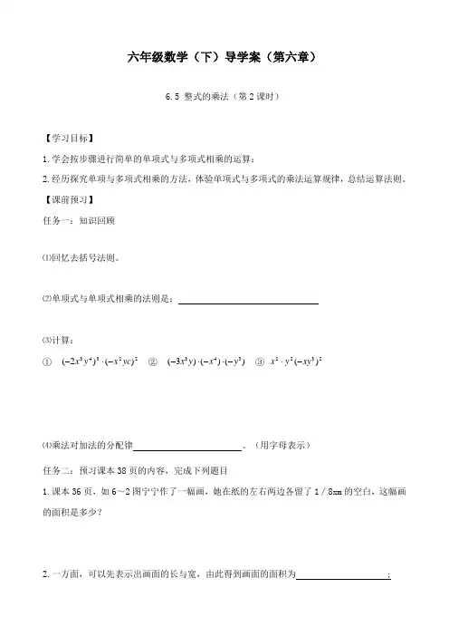 最新鲁教版初中数学六年级下册6.5《整式的乘法》第2课时学案