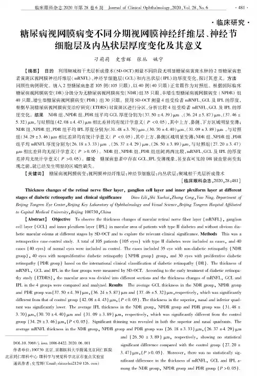 糖尿病视网膜病变不同分期视网膜神经纤维层、神经节细胞层及内丛状层厚度变化及其意义