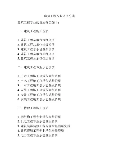 建筑工程专业资质分类