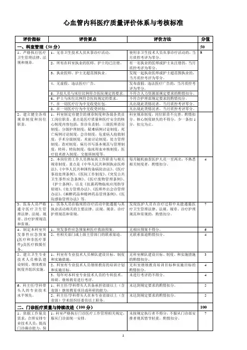 心血管内科医疗质量评价体系与考核标准0