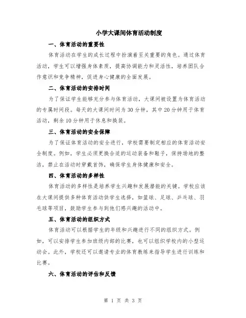 小学大课间体育活动制度