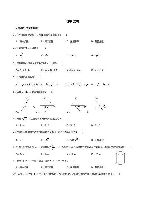 2020-2021学年甘肃省张掖市甘州区育才中学八年级上册数学期中试卷
