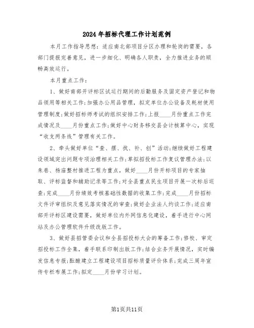 2024年招标代理工作计划范例（二篇）