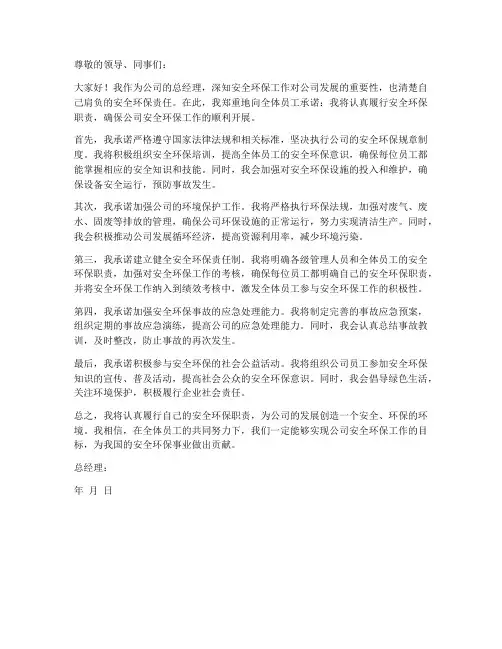 总经理安全环保责任承诺书