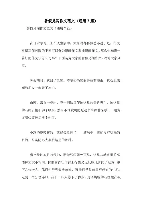 暑假见闻作文范文(通用7篇)