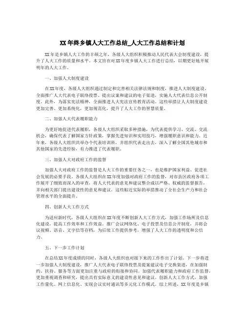XX年终乡镇人大工作总结_人大工作总结和计划