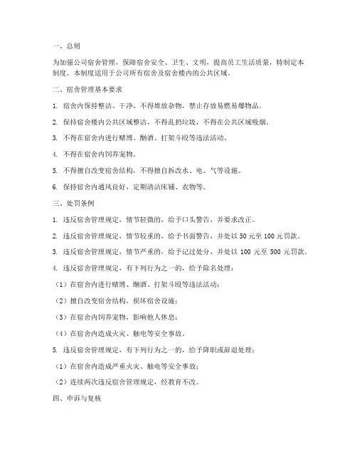 公司宿舍管理制度处罚条例