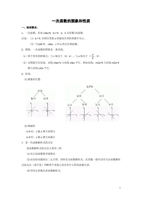 新人教版八年级下册一次函数的图象和性质知识点和典型例题讲解
