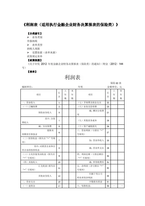 《利润表(适用执行金融企业财务决算报表的保险类)》1