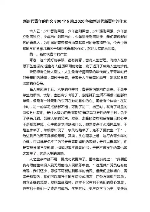 新时代青年的作文800字5篇,2020争做新时代新青年的作文