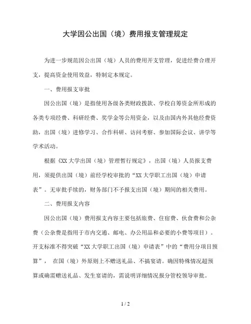 大学因公出国(境)费用报支管理规定(精品)